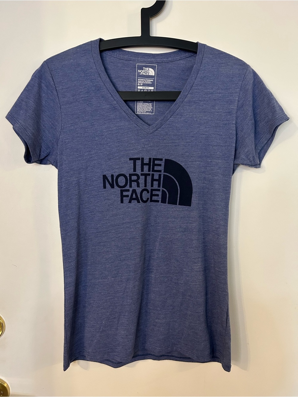 The North Face Women's V-Neck Logo Slim Fit Tee - Heather Blue Size S